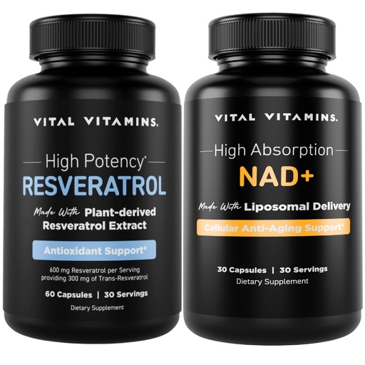 [BRSRABADOEHWAE34] Vital Vitamins Resveratrol Capsules + NAD+ Supplement