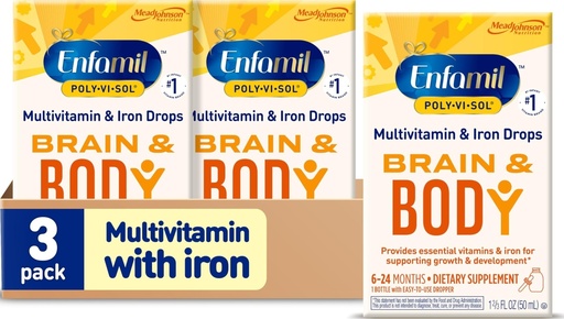 [BRSWYC37BMFBAFA6] Enfamil Poly-Vi-Sol with Iron Liquid Multivitamin Drops, Supports Growth & Development*, 50mL Bottle​ (Pack of 3)