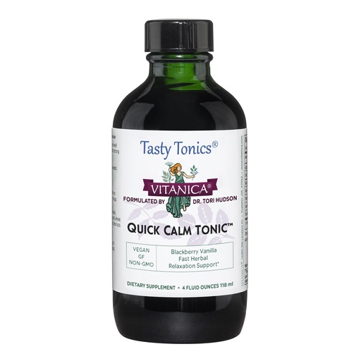[BRSROGI6AUJQYDLF] Vitanica Quick Calm Tonic - Support a Sense of Calm - Rapid Stress Relief Supplement with Kava Root, Valerian Root, Passion Flower - Alcohol-Free - BlackBerry Vanilla Flavor - Vegan - 4 fl oz