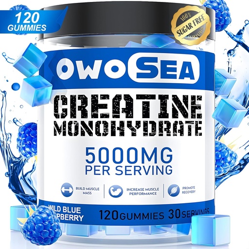[BRSRAGILA4PRGDQ6] Cretina Monohydrate Gummies for Men &amp; Women 5000mg Cretine Monohydrate per Serving for Muscle Support Energy Boost 120 Cuenta Chewable 5g Suplemento Creatine Sugar Free Vegan (1 Pack, Blue Raspberry)