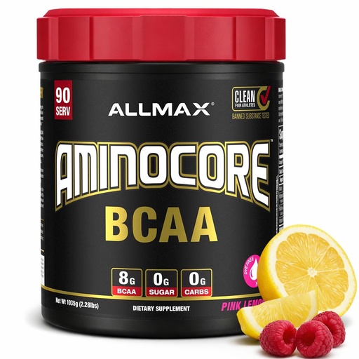 [BRSWYCA6C4PRME3A] ALLMAX AMINOCORE BCAA Powder for Workout Muscle Recovery & Increased Endurance - Sugar Free, No Fillers 8.18 Grams Bcaas Amino Acids, B Vitamins for Women and Men- 90 Servings | Pink Lemonade, 1035g