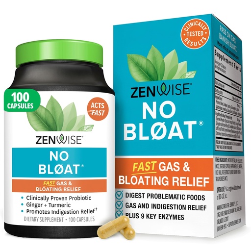 [BRSRMCQPCMMRAH3H] Zenwise Health No Bloat Digestive Enzymes for Gut Health, Gas & Bloating Relief - Multi Enzymes Digestion Supplement with Probiotics, Ginger, Turmeric Dandelion & Lactase - Men & Women - 100 Count