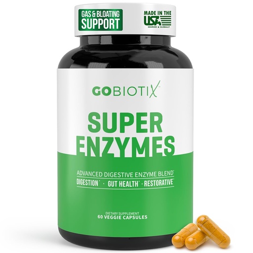 [BRSWYZQFOIMAYD33] GoBiotix Digestive Enzymes Supplement with Prebiotics and Probiotics for Women and Men - Gut Health, Gluten Digestion, Lactose Absorption, Plant Based Dietary Pills - 60 Capsules