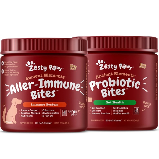 [BRSRMZYEOYJR4G3K] Ancient Elements Allergy & Immune Bites for Dogs - Omega 3 Wild Alaskan Salmon Fish Oil + Ancient Elements Probiotics for Dogs - Chewable Dog Probiotic Supplement