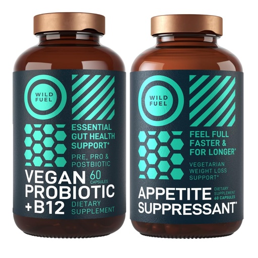 [BRSROCAPO56RAA3A] WILD FUEL Vegan Probiotic Plus B12 and Appetite Suppressant Weight Loss and Digestive Health Bundle
