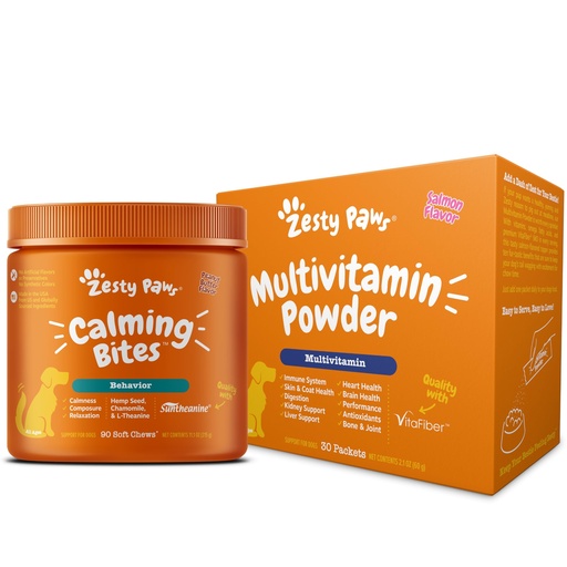 [BRSREFITAAPQE3D3] Zesty Paws Calming Chews for Dogs + 10-in-1 Dog Multivitamin Powder