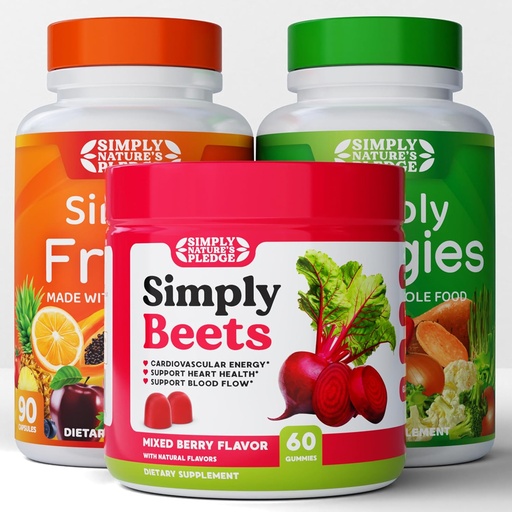 [BRSROHA6BMPAIHLK] Simply Nature's Pledge - Fruit and Vegetable Supplements - 90 Veggie and 90 Fruit Capsules - Beets Gummy - 60 Count -Combo - 30 Day Supply of Each