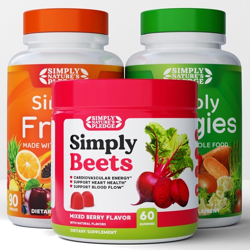 [BRSROHA6BMPAIHLK] Simply Nature's Pledge - Fruit and Vegetable Supplements - 90 Veggie and 90 Fruit Capsules - Beets Gummy - 60 Count -Combo - 30 Day Supply of Each