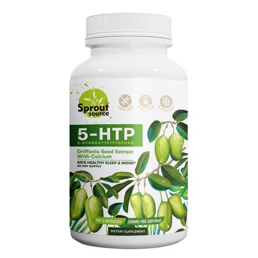 [BRSROFITBAHWO3LD] 5-HTP Supplement 200mg, Supports Healthy Sleep & Mood with Calcium – Non-GMO, Gluten-Free – 90 Capsules