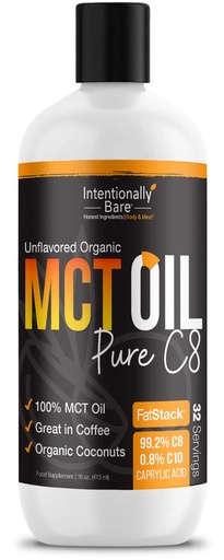 [BRSWY2Q6PN7G2AY7] Intentionally Bare Organic Pure C8 MCT Oil – 99.2% - MCT Oil C8 for Energy, Brain, Mood & Focus - Supports Keto, Low Carb, Paleo, Vegan, Intermittent Fasting - Coffee & Salads – Unflavored - 16oz