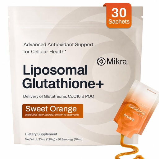 [BRSREAALOEGRMCI3] Mikra Liposomal Glutathione Supplement with CoQ10 & PQQ - Antioxidant for Energy, Brain & Immune Support - 30 Single-Dose Vials