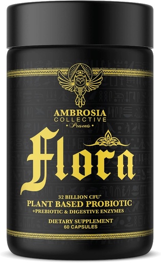 [BRSW2HQZAAPB6CLX] Ambrosia Flora Digestive Enzymes with Probiotics and Prebiotics, Plant Based Gut Health Supplement, 32 Billion CFU, Vegan Probiotic for Digestive Health (30 Servings)