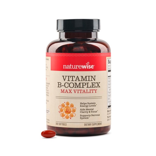 [BRSROGQCCEFQYCTJ] NatureWise Vitamin B Complex for Women and Men - with Folic Acid Biotin B1 B2 B3 B6 B12 - Support Cellular Energy & Mental Clarity - Gluten & Dairy Free, Non-GMO - 360 Softgels[1-Year Supply]