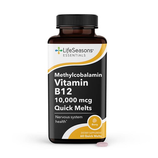 [BRSROHANPICGE3LG] LifeSeasons Essentials Vitamin B12 10,000 mcg Quick Melts – Methylcobalamin B12 for Energy Production & Nervous System Support – Berry Flavor – Fast-Dissolving Tablets – 60 Quick Melts