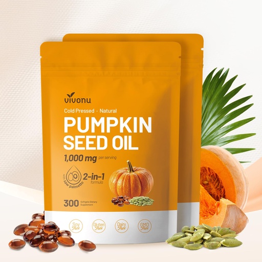 [BRSRACD3A56GGFDO] VivoNu Pumpkin Seed Oil with Saw Palmetto Capsules |Cold Pressed, Pure Virgin Oil,Essential Fatty Acids & Phytosterols |300 SoftgelsSupports Hair,Urinary,Bladder&Prostate Health|Non-GMO