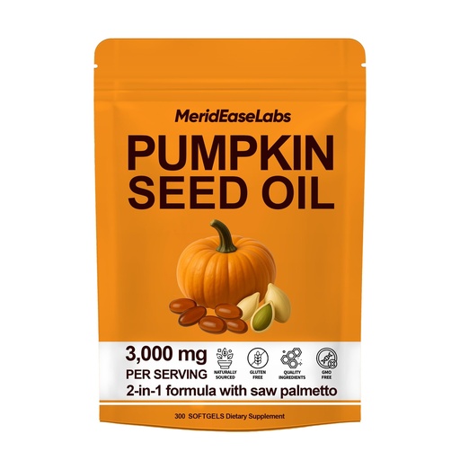 [BRSRGCQ5CV4GEAAZ] MeridEase Labs Pumpkin Seed Oil with Saw Palmetto, 2-in-1 Formula, Supports Hair Growth, Bladder & Prostate Health, 300 Softgels (1 Pack)