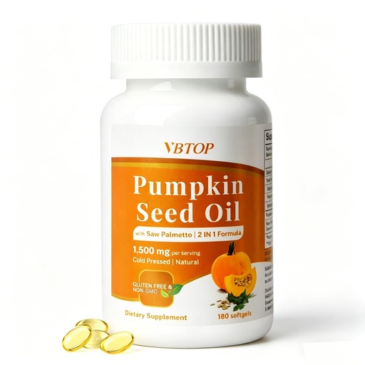 [BRSRGAA7OIPR62D4] Pumpkin Seed Oil & Saw Palmetto Extract, 180 Softgels, Cold-Pressed Pure Virgin Oil, Rich in Essential Fatty Acids & Plant Sterols, Supports Hair Health, Urinary & Bladder Comfort, Non-GMO