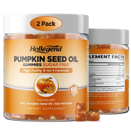 [BRSRGAAOA4ORGAAZ] Pumpkin Seed Oil Gummies with Saw Palmetto, Pumpkin Seed Oil Extract for Hair Growth & Men Health, Cold-Pressed Supplements for Women Men, Vegan, Sugar Free, Lemon, 120 Chewable