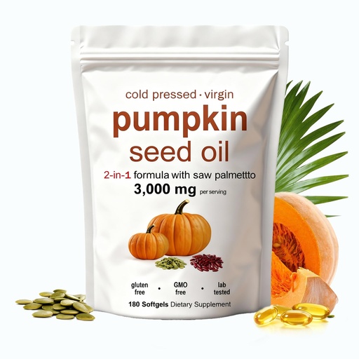 [BRSRECA7OIMBUAL6] Pumpkin Seed Oil - Pumpkin Seed Oil Capsules with Saw Palmetto | 3000mg - Cold Pressed | Non-GMO - 180 Softgels