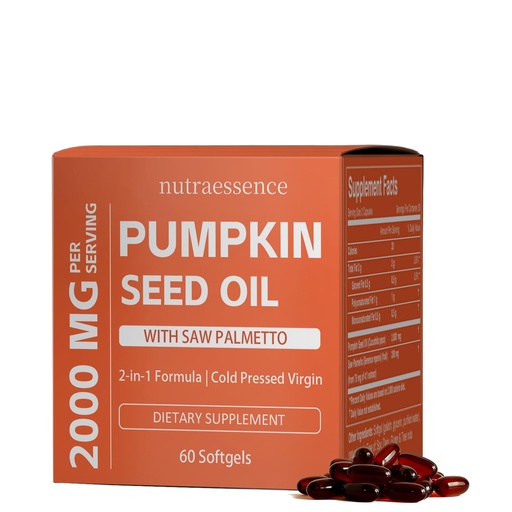 [BRSRGAIBCQCGO23L] Lenoria Nutra Essence Pumpkin Seed Oil Softgels with Saw Palmetto,Cold Pressed, Pure Virgin Oil, Essential Fatty Acids & Phytosterols Non-GMO (1pc)