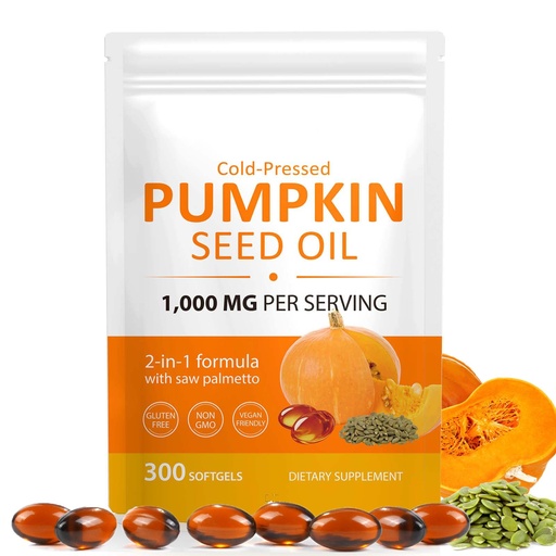 [BRSREED2CQMB6D3V] Daiasns Pumpkin Seed Oil with Saw Palmetto Capsules, 300 Softgels | Cold Pressed Pure Virgin Oil, Essential Fatty Acids & Phytosterols - Supports Hair, Urinary, Bladder & Prostate Health, Non-GMO