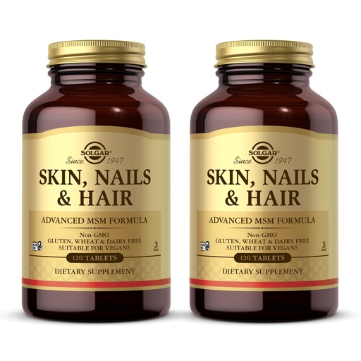 [BRSWIGQFCAOA4G3E] Solgar Skin, Nails & Hair - 120 Tablets, Pack of 2 - Advanced MSM Formula - Non GMO, Vegan, Gluten & Dairy Free - 120 Total Servings