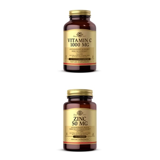 [BRSW2ZA7PIJQ2AL5] Solgar Vitamin C 1000 mg, 100 Vegetable Capsules - Antioxidant & Immune Support - Overall Health Zinc 50 mg, 100 Tablets - Zinc for Healthy Skin, Taste & Vision