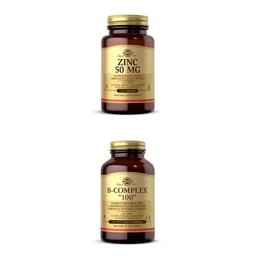 [BRSW2AD6CMMBUEQ7] Solgar Zinc 50 mg, 100 Tablets - Zinc for Healthy Skin, Taste & Vision +Solgar B-Complex 100", 100 Vegetable Capsules - Heart Health