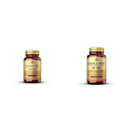 [BRSROAIKCUCGMYDK] SOLGAR Vitamin B12 1000 mcg, 250 Nuggets & Gentle Iron - Ideal for Sensitive StomachsRed Blood Cell Supplement