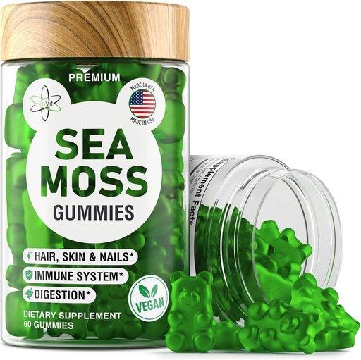 [BRSRAAYBPN5QMHTD] BioVit Sea Moss Gummies - Wildcrafted Irish Sea Moss for Adults & Kids - Seamoss Gel Bladderwrack eta Burdock Root extract - 60 Vegan Gummies