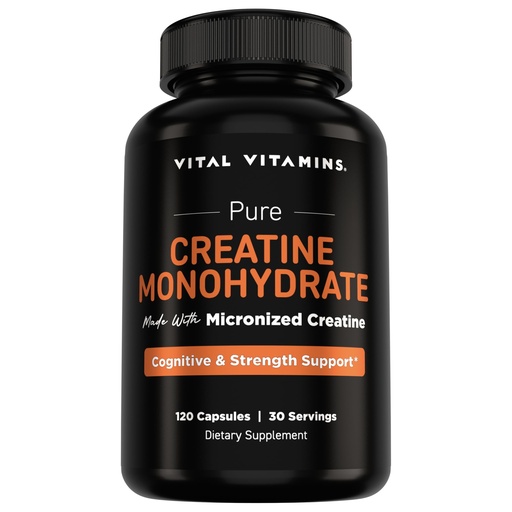 [BRSREZQ3CMGWG3IU] Vital Vitamins Creatine Monohydrate Pills for Women & Men - Micronized Creatine Capsules - Cognitive, Strength, Recovery Support - 3g (3000mg) per Serving - Vegan, Non-GMO, 120 Count