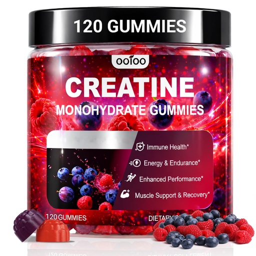 [BRSRGBQ7OYPWG2YY] ooioo Creatine Monohydrate Gummies 9000mg for Men & Women – Boost Focus, Stamina & Muscle Growth – Sugar Free, Vegan, with L-Taurine, BCAA 2:1:1, B12 & B6 – Mixed Berry Flavor – 120 Gummies