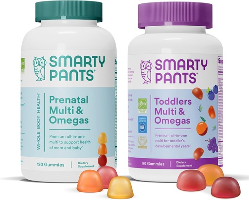 [BRSW2BI3DN6RUYD2] SmartyPants Prenatal and Toddler Multivitamin Gummies Bundle: Omega 3 Fish Oil (EPA/DHA), Biotin, Methylfolate, Vitamin D3, C, Vitamin B12, B6, A, K & Zinc for Immune Support (30 Day Supply)