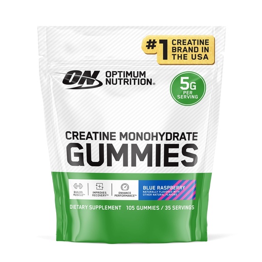 [BRSRGAL2CUDQ4HQ3] Optimum Nutrition Creatine Monohydrate Gummies, Blue Raspberry Flavor, 105 Count, 35 Servings, 5g Creatine per Serving (Packaging May Vary)