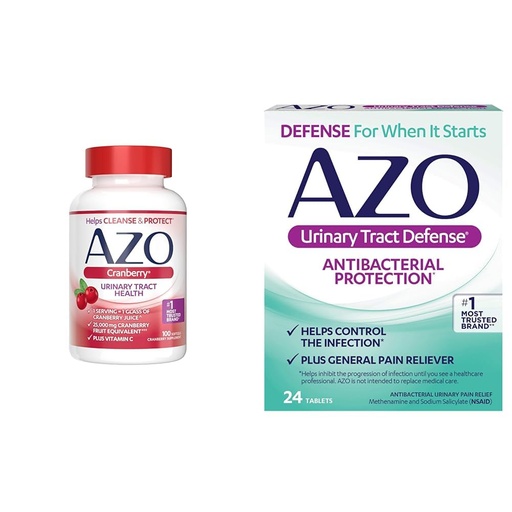 [BRSRAYIKDIPBG3L7] AZO Cranberry Urinary Tract Health Softgels & Urinary Tract Defense Antibacterial Protection, 100 Softgels & 24 Count