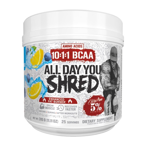 [BRSW2AQ7CMDQYCLB] 5% Nutrition Rich Piana AllDayYou Shred BCAA Powder | Amino Acid Supplement for Weight Loss | Elite Fat Burning Pre Workout for Energy, Hydration, Endurance & Recovery (Blueberry Lemonade)