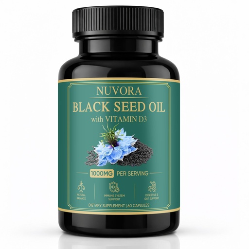 [BRSRGBD5O4BBYH32] Nuvora Black Seed Oil Capsules, with 5% Thymoquinone, Turmeric & Black Pepper Extract, Purely Nutrient Organic Cold Pressed Black Cumin Seed Oil Softgels, Non-GMO, Gluten-Free, 90 Softgels (1)