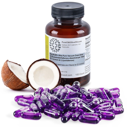 [BRSROGQKAAFQIEIY] PureC60OliveOil C60 Organic MCT Coconut Oil Capsules Pills 100ml / 3.4 Fl Oz - 99.99% Carbon 60 Solvent Free 40mg - Food Grade - Carbon 60 MCT Coconut Oil - From The Leading Global Producer
