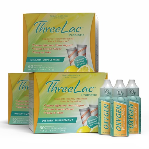[BRSWIYT2ONYWGA3A] GHT – Ultimate Gut & Oxygen Duo: ThreeLac Lemon Probiotic Powder (180 Packets) & Oxygen Elements Max Drops (3oz) - Digestive Support & Cellular Vitality