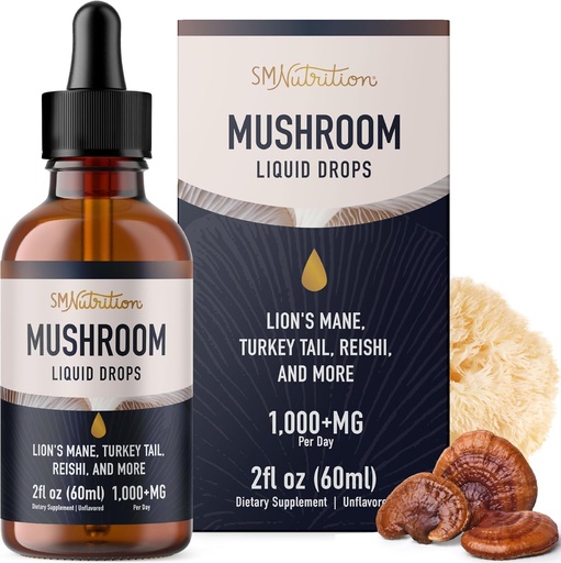 [BRSROBALBYBGM2AV] Mushrooms Liquid Drops Complex | Lions Mane Supplement with Turkey Tail Mushroom, Reishi, Shiitake & More | Support Cognitive Function, Memory & Focus | Non-GMO, Soy-Free | 2 Fl Oz, 60 Servings