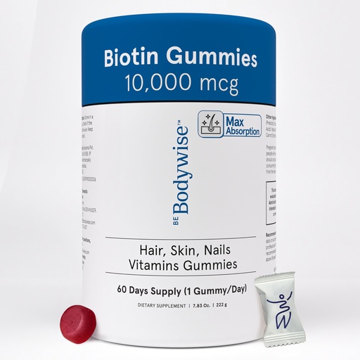 [BRSRGYAQPJ7BSDY3] Be Bodywise Biotin 10000mcg Gummies | Hair Nail and Skin Vitamins | Biotin for Hair Growth for Women | Refined Sugar Free | 60 Day Pack (1 Gummy/Day) | Max Absorption