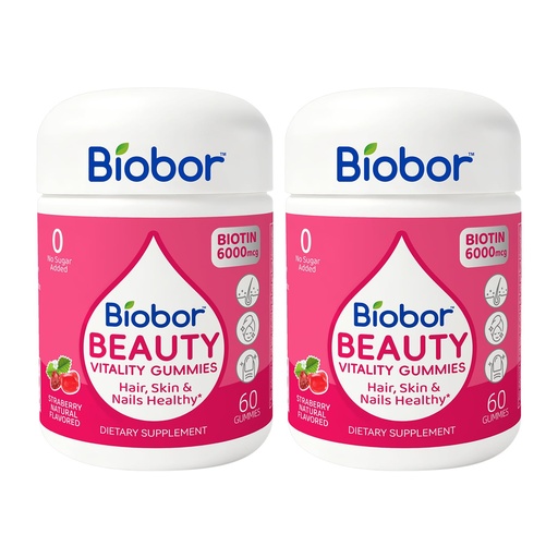 [BRSREEIPB4FQK3TP] Biobor Beauty Gummies, Natural 6000mcg Biotin Gummies for Women Men, No Sugar Added Hair Skin and Nails with Vitamins A C E, GMO Free, Gluten Free,120 Count