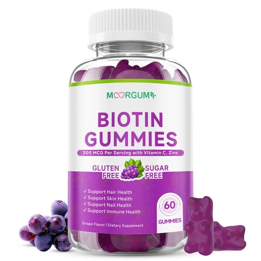 [BRSRGZ3YCEIGCDL7] Sugar Free Biotin Hair, Skin & Nails Gummies, Supports Healthy Hair, Skin and Stronger Nails, with Vitamin C, Zinc Chewable Vitamin B7 Supplements for Women & Men, Vegan, Non-GMO, Grape, 60 Count