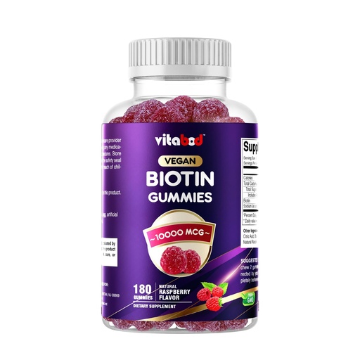 [BRSRMHA5BB6RAFYU] Vitabod Biotin Gummies 10,000 mcg – 180 Vegan Gummies Hair, Skin & Nails Support for Women, Men & Kids – Non-GMO, Gluten-Free, Delicious Flavor