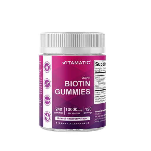 [BRSRE2QLDIAQYDQU] Vitamatic Biotin Gummies 10,000 mcg for Stronger Hair, Skin & Nails - 240 Vegan Gummies - Also Called Vitamin B7