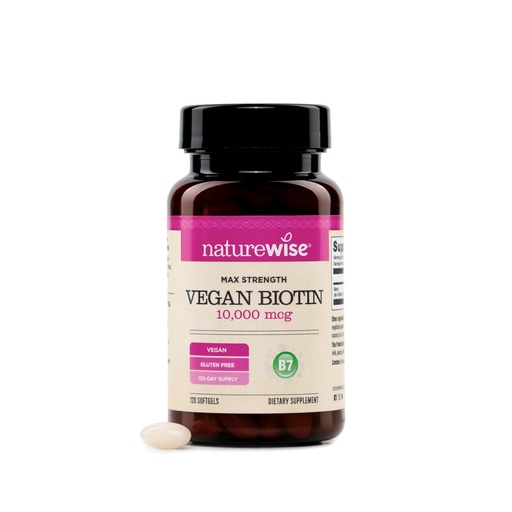 [BRSRGCADPICRGD36] NatureWise Max Strength Vegan Biotin 10,000mcg - for Women & Men - Healthy Skin & Hair Support* - NSF Gluten-Free Certified - Non-GMO - USA Manufactured - 120 Softgels[120-Day Supply]