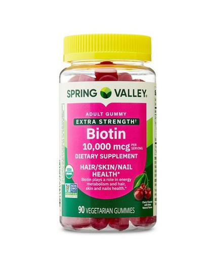 [BRSRGYI2PMHWCETA] Spring Valley Organic Extra Strength Biotin Vegetarian Gummies for Hair/Skin/Nail Health, Cherry, 10000 mcg, 90 Count