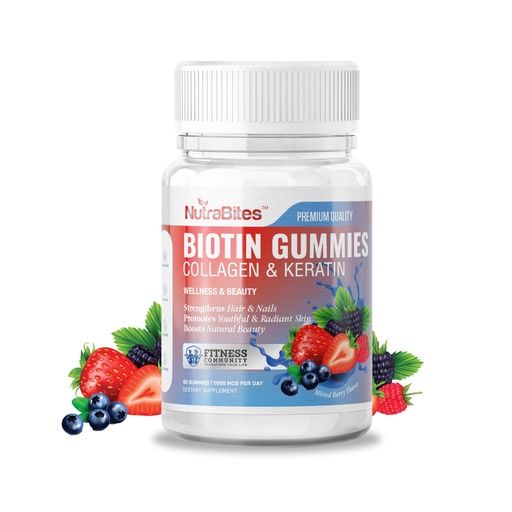 [BRSREHYYAB7ROG3L] Biotin Gummies with Collagen, Keratin & MSM – 8000mcg Biotin for Hair, Skin & Nail Health – All-in-One Beauty Supplement with Silica & B Vitamins – Mixed Berry Flavor (60 Count)