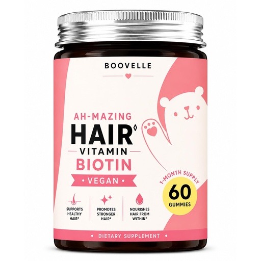 [BRSRYY34OJ5RUHI6] BOOVELLE Biotin Gummies for Hair, Skin & Nails, Vegan Hair Vitamins with Vitamins C & E, Supports Stronger Hair, Healthy Skin & Nails, Strawberry Gummies, 60 Count