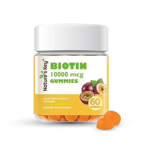 [BRSRGYL5OEBREFY2] Nature's Key Biotin Gummies 10000mcg - Vegan-Friendly Hair Growth & Nail Strength Supplement，60cts 1 Month Supply